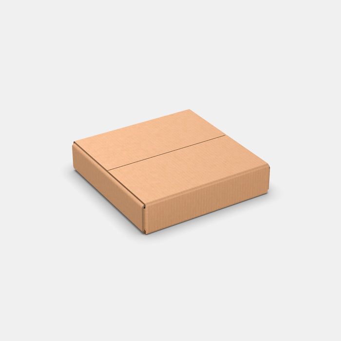 Unisend S 50% parcel locker box 300×300×70 mm – closed cardboard box on white background