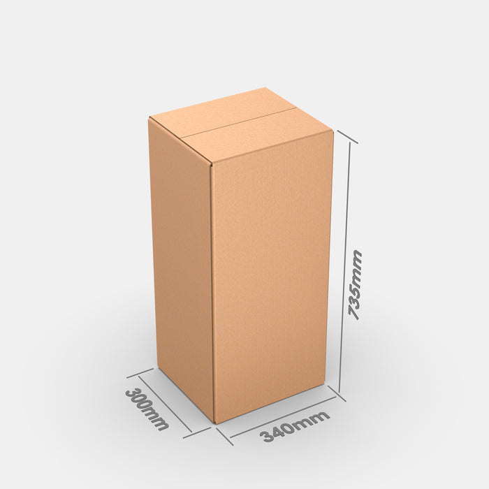 Unisend XL 70% parcel locker box 300×340×735 mm – cardboard box with dimensions labeled on white background