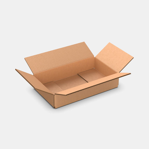 Unisend XS 50% parcel locker box 300×175×70 mm – open cardboard box on white background