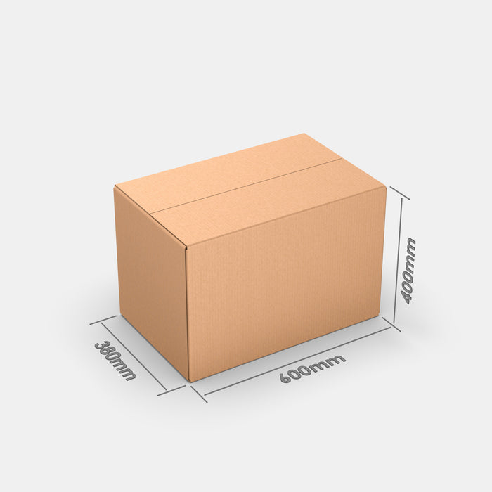 Venipak L parcel locker box 600×380×390 mm – cardboard box with dimensions labeled on white background