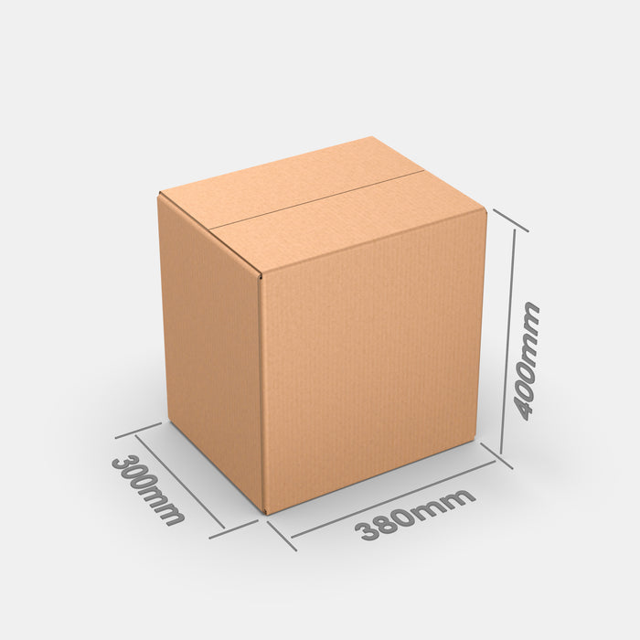 Venipak L 50% parcel locker box 300×380×390 mm – cardboard box with dimensions labeled on white background