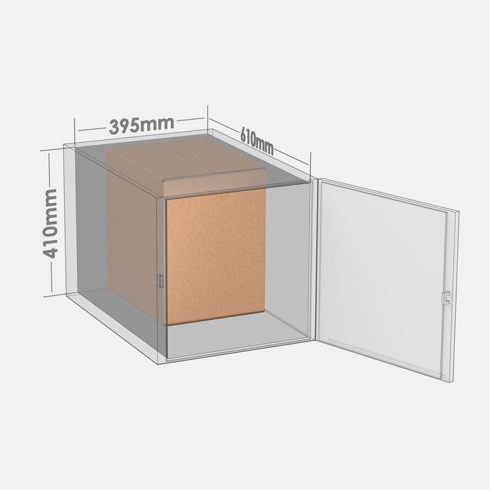 Venipak L 50% parcel locker box 300×380×390 mm – cardboard box placed in half of an L-size parcel locker compartment