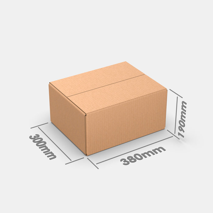 Venipak M 50% parcel locker box 300×380×190 mm – cardboard box with dimensions labeled on white background