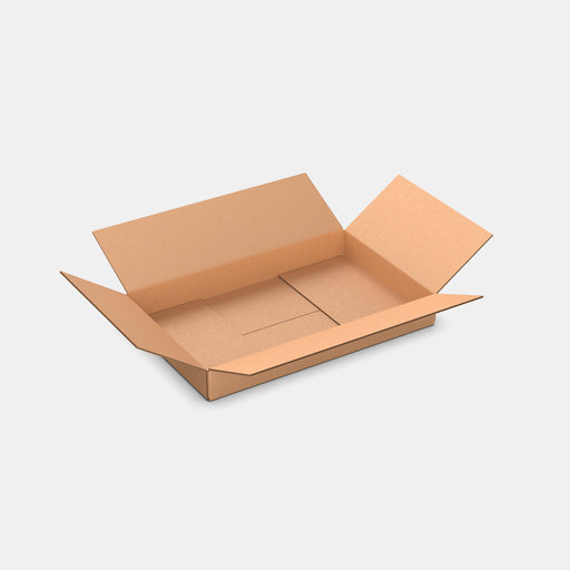 Venipak S parcel locker box 600×380×85 mm – open cardboard box on white background