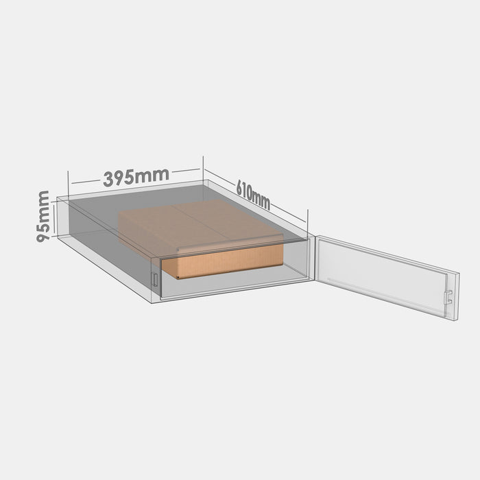 Venipak S 50% parcel locker box 300×380×85 mm – cardboard box placed in half of an S-size parcel locker compartment