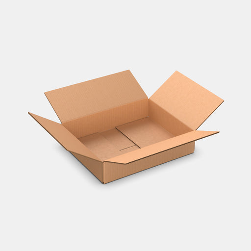 Venipak S 50% parcel locker box 300×380×85 mm – open cardboard box on white background