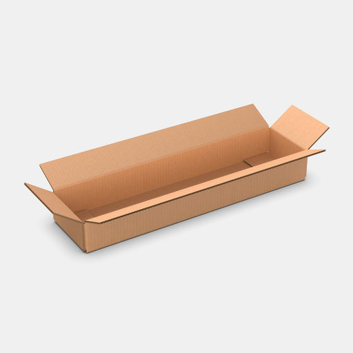 Venipak XS parcel locker box 600×155×85 mm – open cardboard box on white background