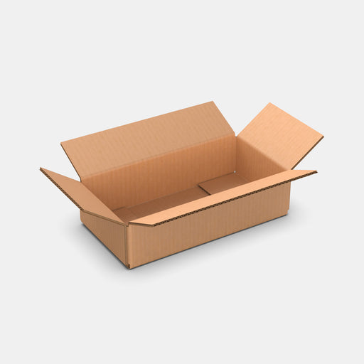 Venipak XS 50% parcel locker box 300×155×85 mm – open cardboard box on white background